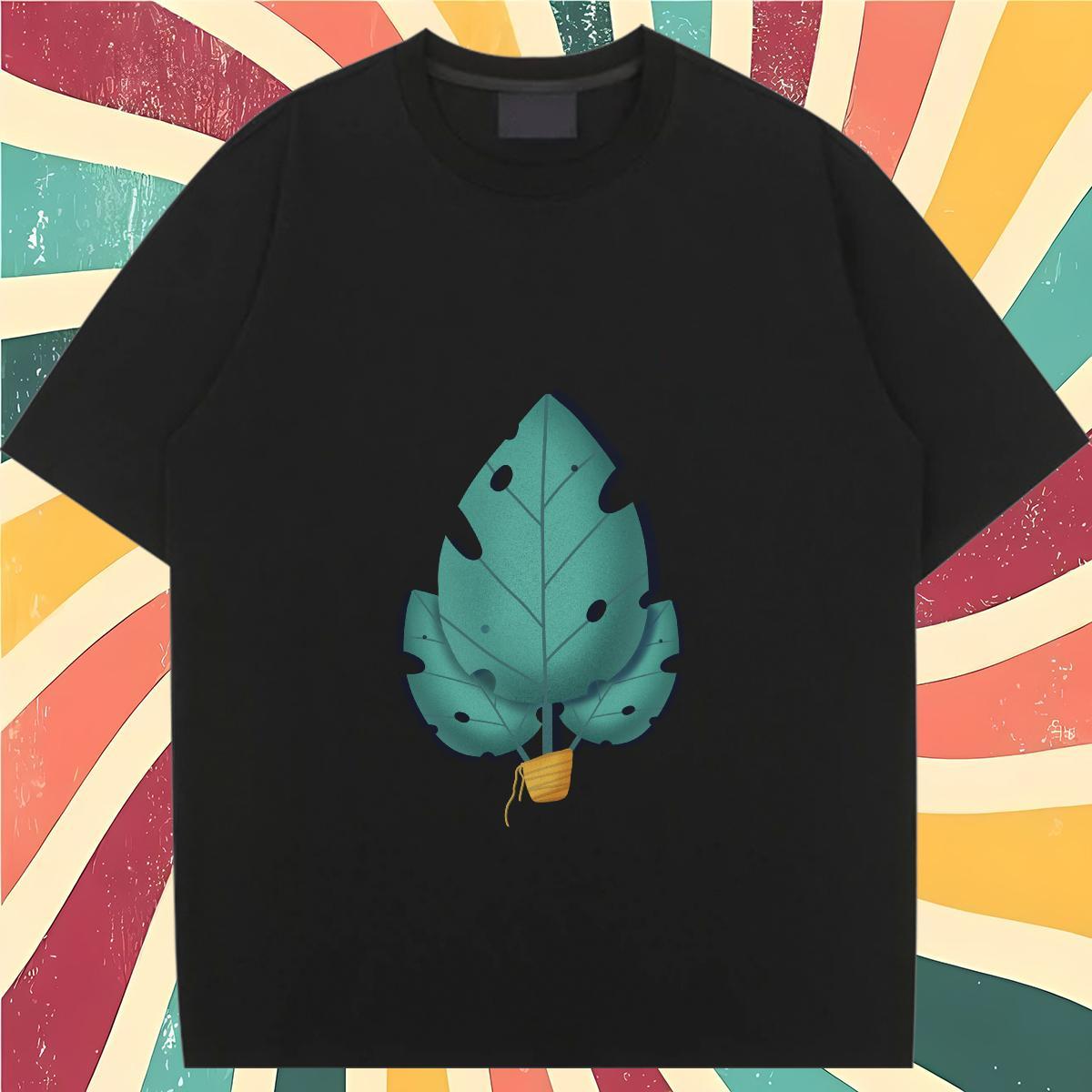 Loose fit Unisex Tshirts 230g Cotton painting Casual Beach T Shirt For Woman Short Sleeve O-Neck Floral Print Clothes