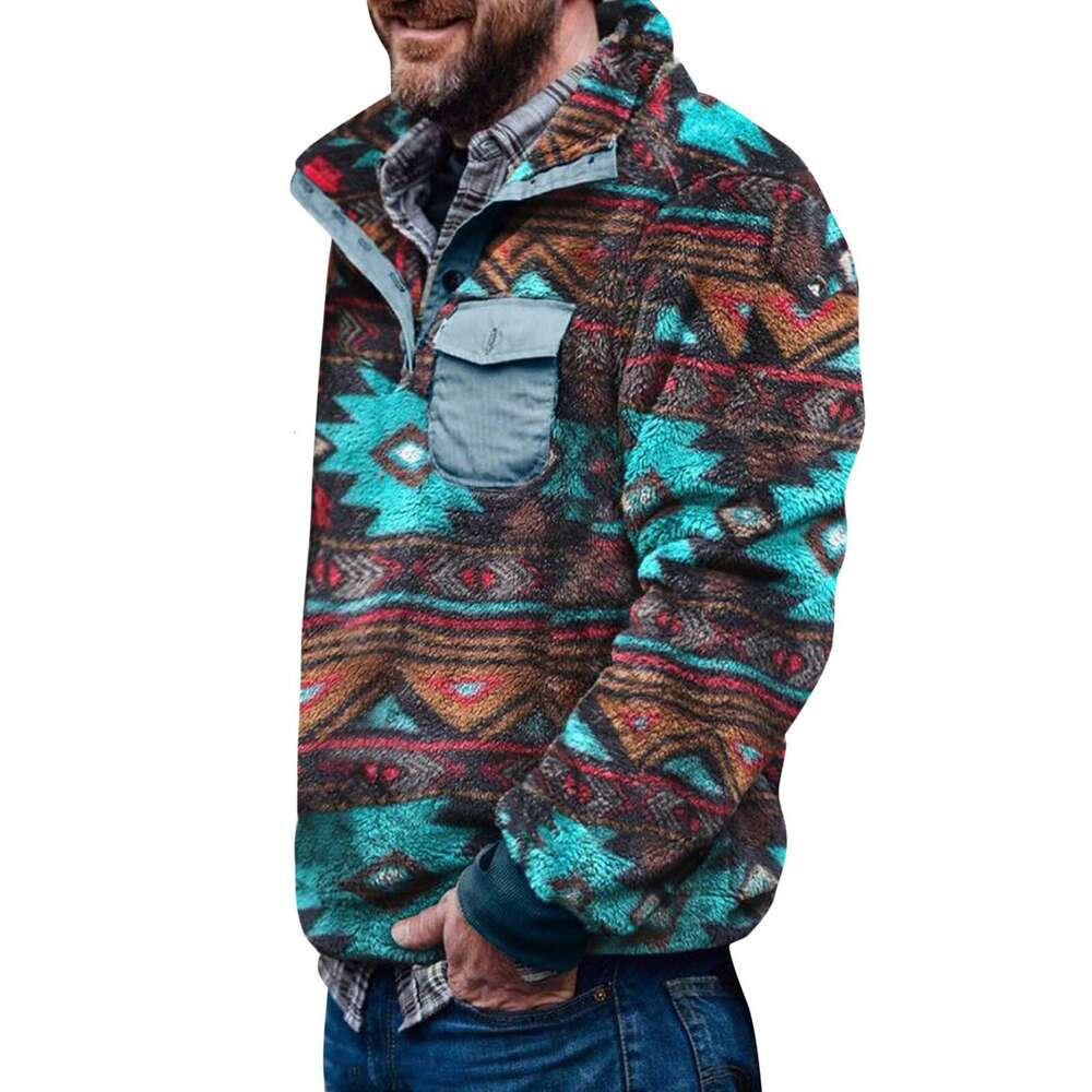 Autumn and winter men's casual flannel plush hoodie with button pocket sweater dongdumaoyi