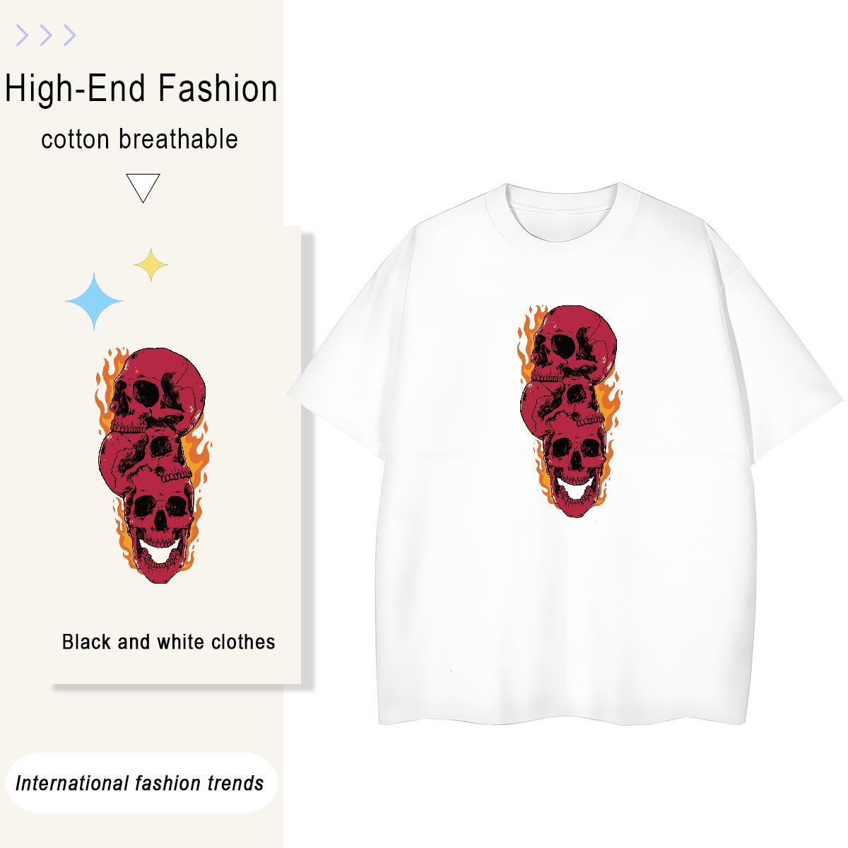 New T Shirts Women 230g 100% Cotton Crew Neck Casual Daily Wear skull Tshirt for Man Woman Free Shipping Customized Print Clothes