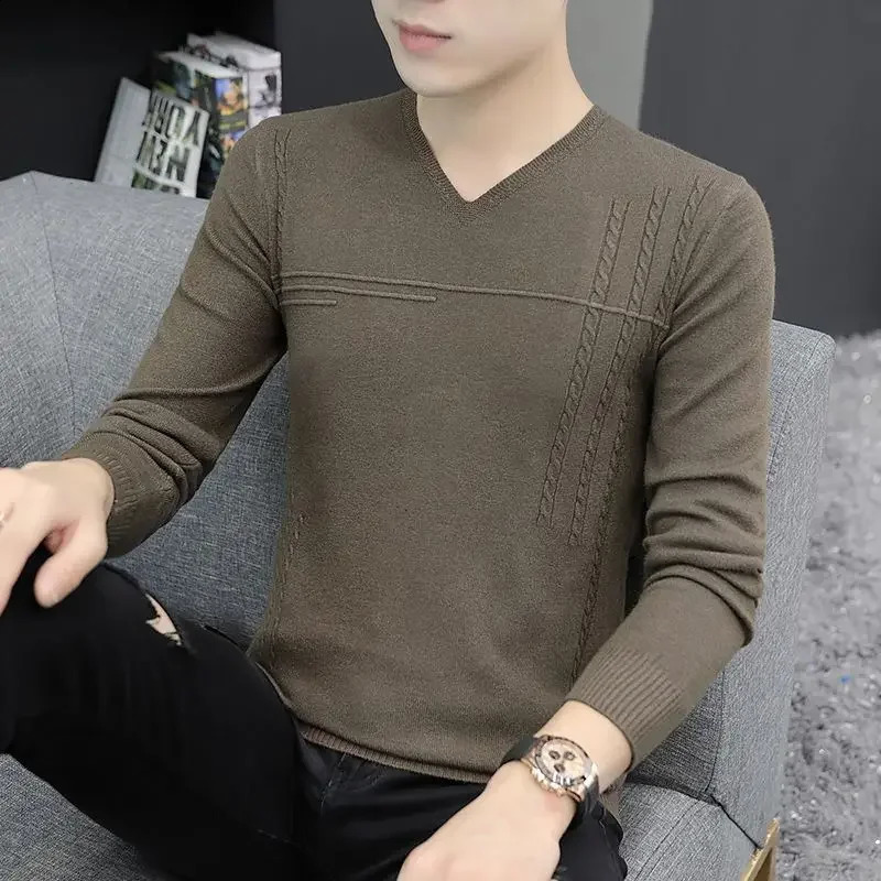 Brown floral knit mens business shirt Vneck Y2k retro streetwear X selling product S Sheap 240821