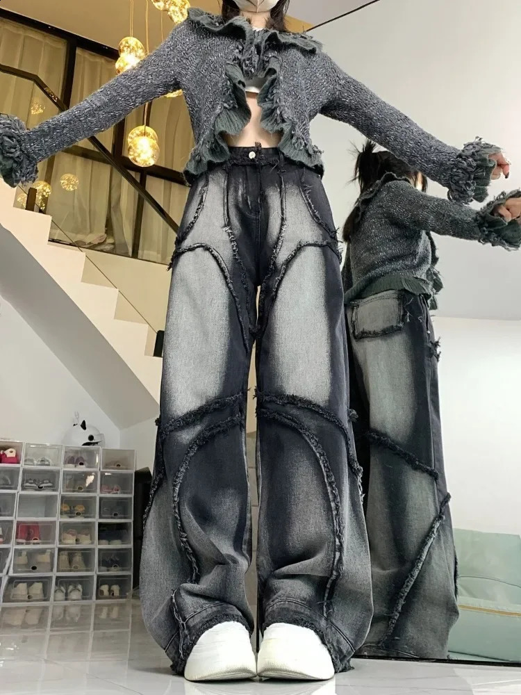 HOUZHOU Y2K Wide Leg Jeans Women Hip Hop Style Vintage Strtwear Black High Waist Jean Female Trouser Baggy Denim Pants Z260313