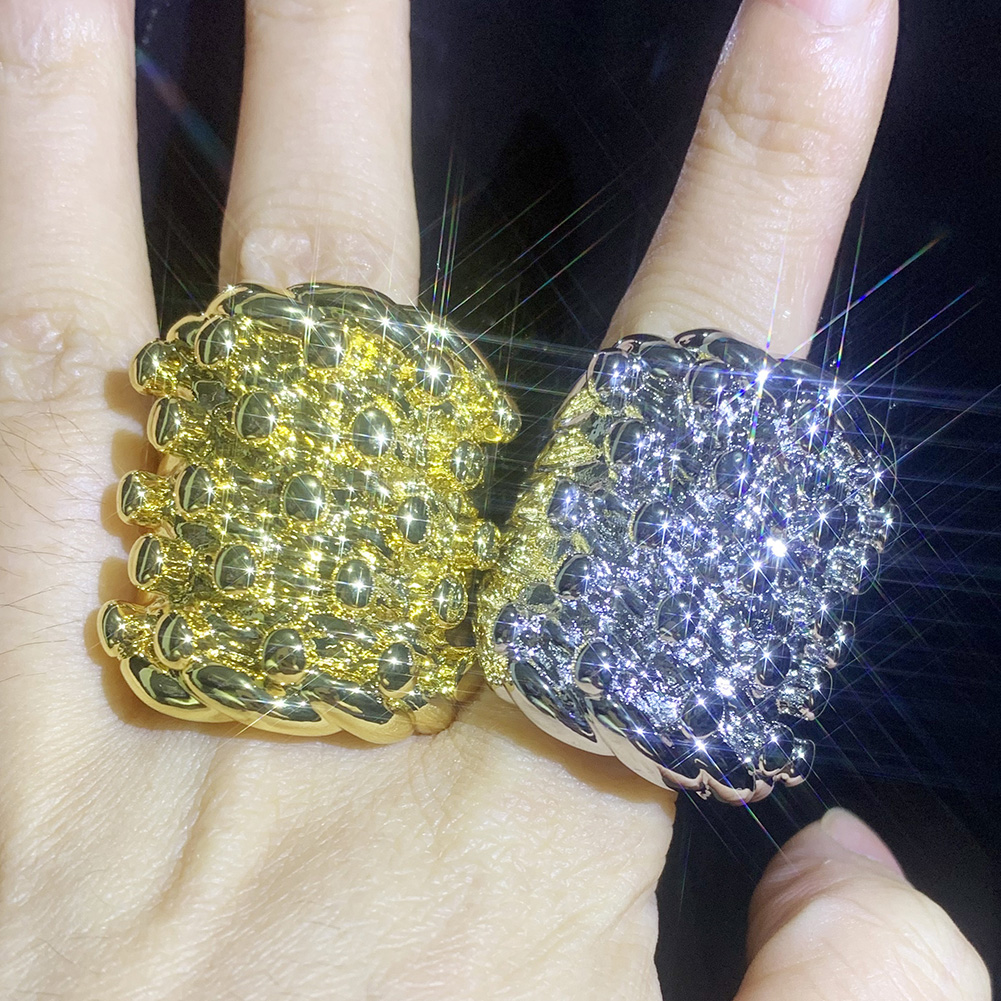 Hip Hop Casting Lava Rings 18K Real Gold Plated Men Rap Jewelry