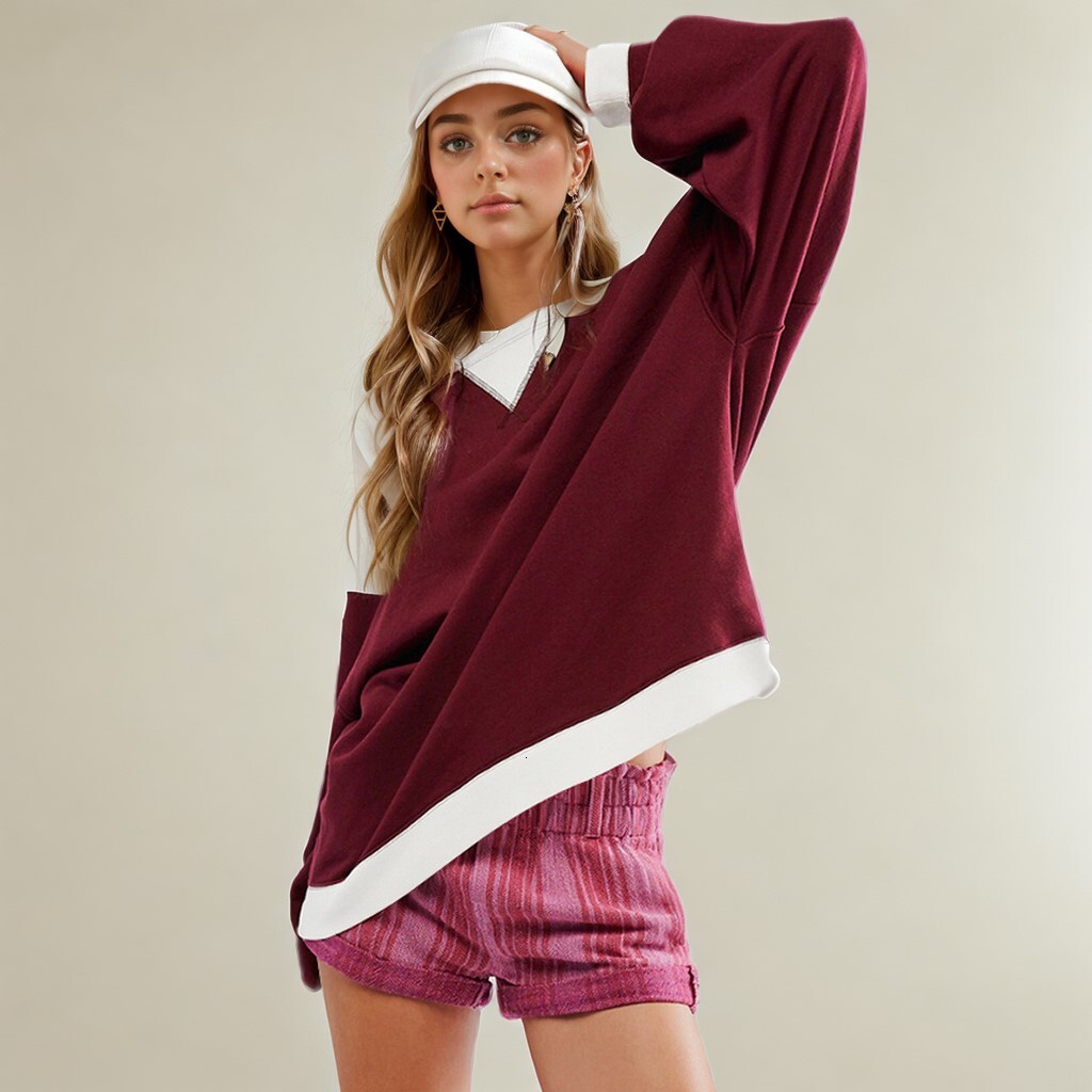 Personalized street style contrasting color round neck design top, women's hoodie jacket, trendy brand dongdumaoyi