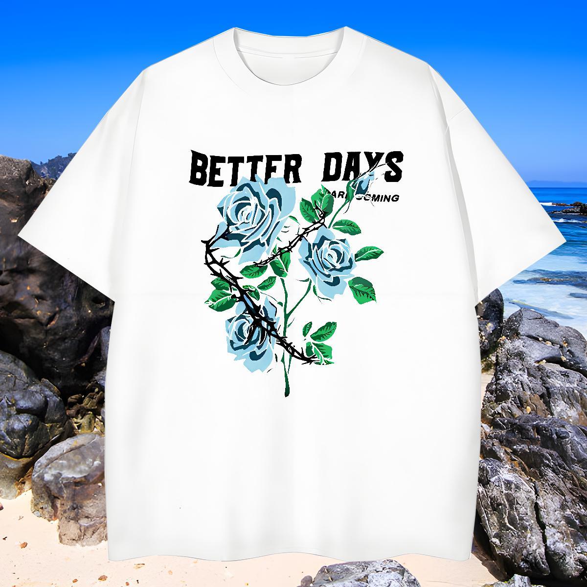 Unisex T-Shirts flower Breathable Short Sleeve Daily Wear Oversized 4XL 100% Cotton 230g Men Tshirts Fashion New Polos