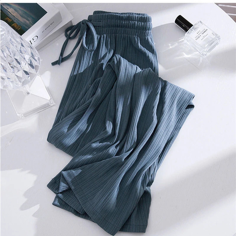 Purple Ice Silk Wide Leg Pants Womens Summer Thin Section Baggy Korean Style High Waist Straight Casual Trousers Y2k Clothes 240821
