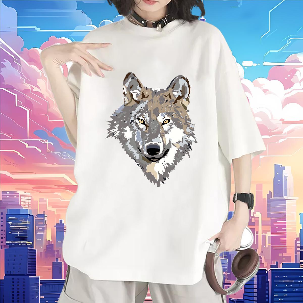 Fashion Casual T Shirt For Woman O-Neck Short Sleeve 230g 100% Cotton Unisex Tshirts Skull wolf Daily Outfit Loose Tees Shirts
