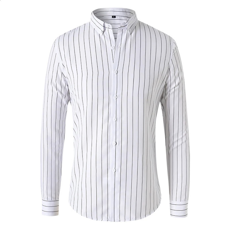 Summer Mens Striped Shirt Mens Long-sleeved Slim Business Casual Shirt 240822