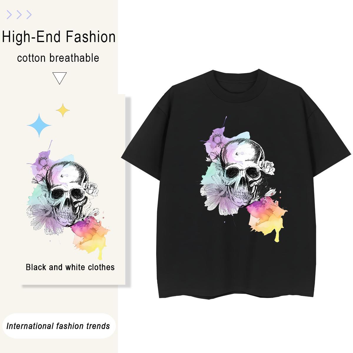 Custom Womens T Shirts 230g 100% Cotton Crew Neck Hip Hop skull Woman Tshirt Female Graphic Tees