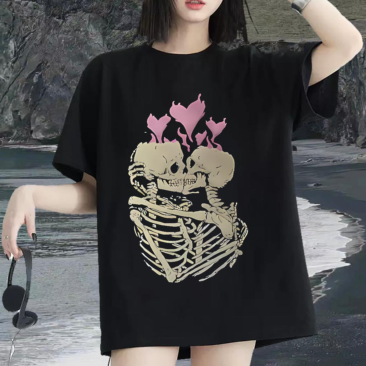 Custom Womens T Shirts 230g Pure Cotton O Neck Short Sleeves Sport skull Couples T Shirts Comfortable Anime Top Shirts