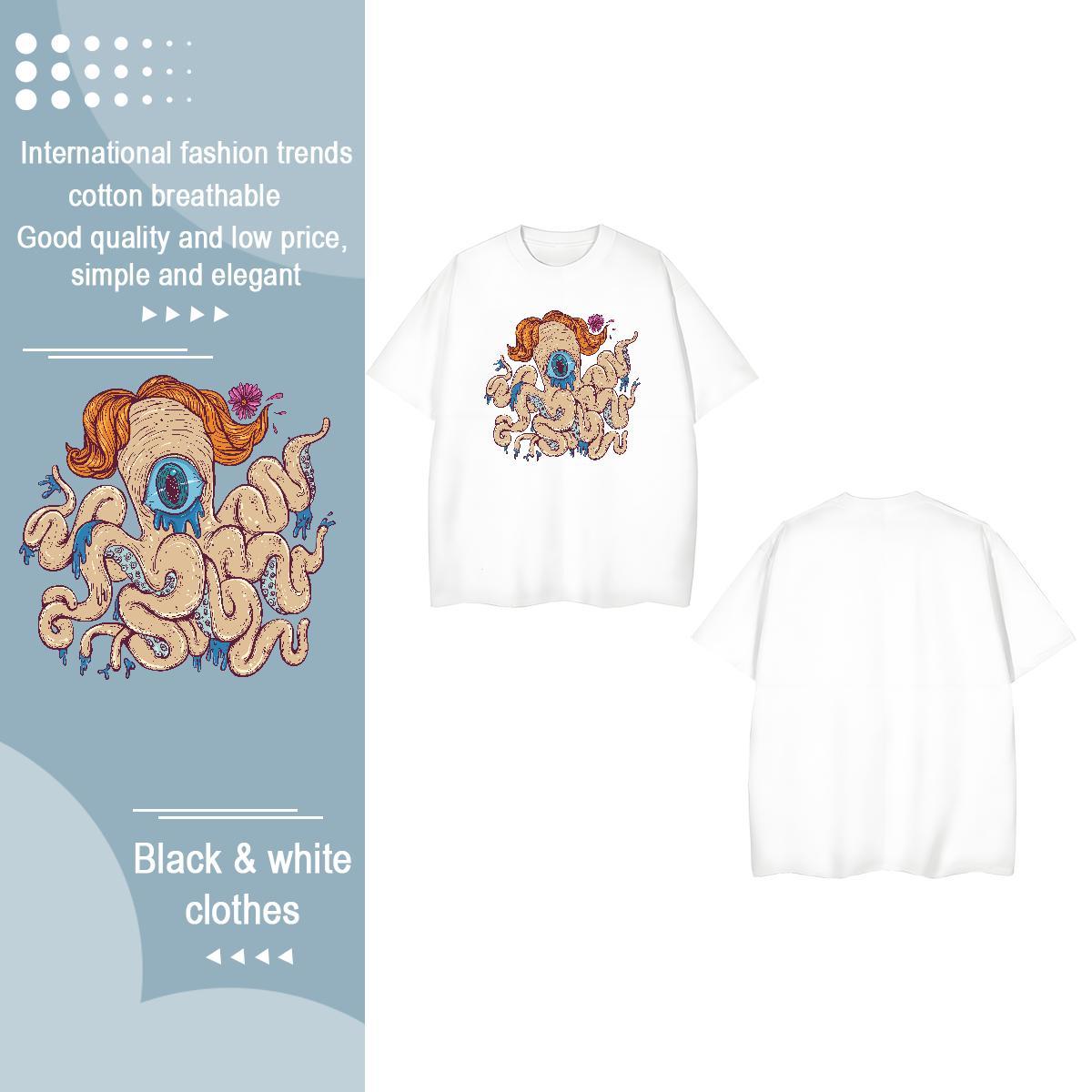 2024 Casual T shirt Crew Neck 230g Cotton Couples T Shirts Plus Size Cartoon octopus Street Wear High quality Clothes Shirt