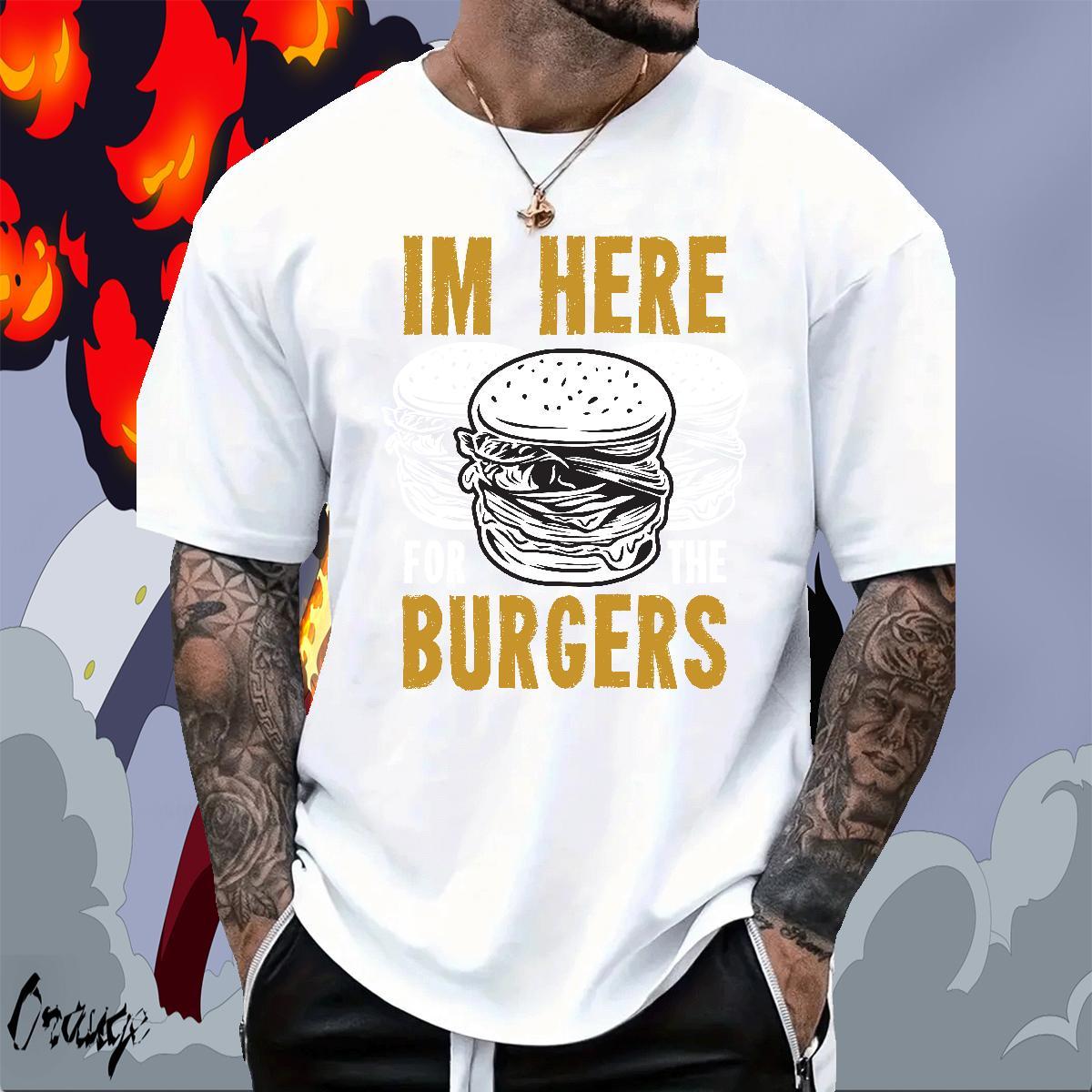 Loose Fit Men Clothes T-Shirt Sport 230g Cotton Custom Print Plus Size Breathable Short Sleeve hamburger T-Shirts Fashion Tshirts