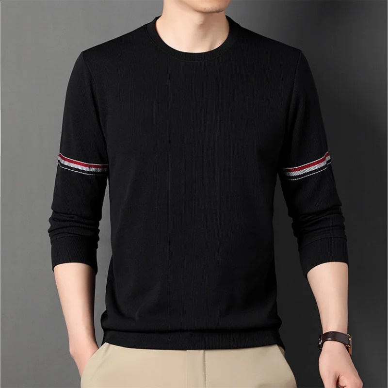 Autumn and winter mens simple long sleeved sweater with Korean stripes business leisure basic knitted bottom zipper top 240821
