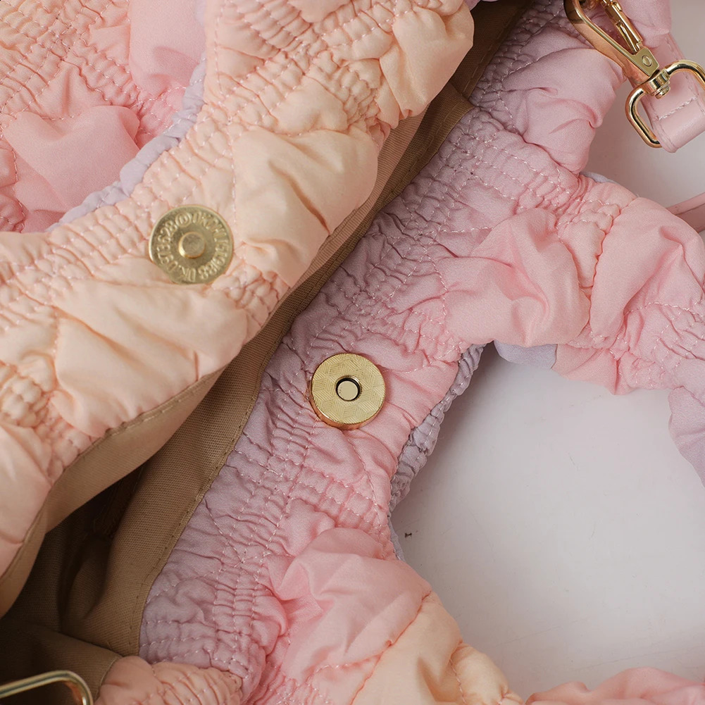 Puffer Shoulder for Women Adjustable Strap Hobo Nylon with Fluffy Ball Handbag Top Handle Purse Travel Shopping Bag 240822 960f