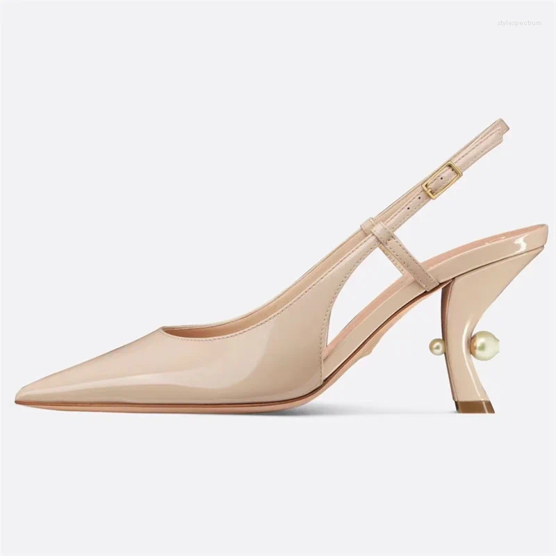 Sandals Strange Heel Pearls Decoration Heels Slingbacks Design Pointed Toe Sexy Elegant Office Novetly Summer Women Zapatos