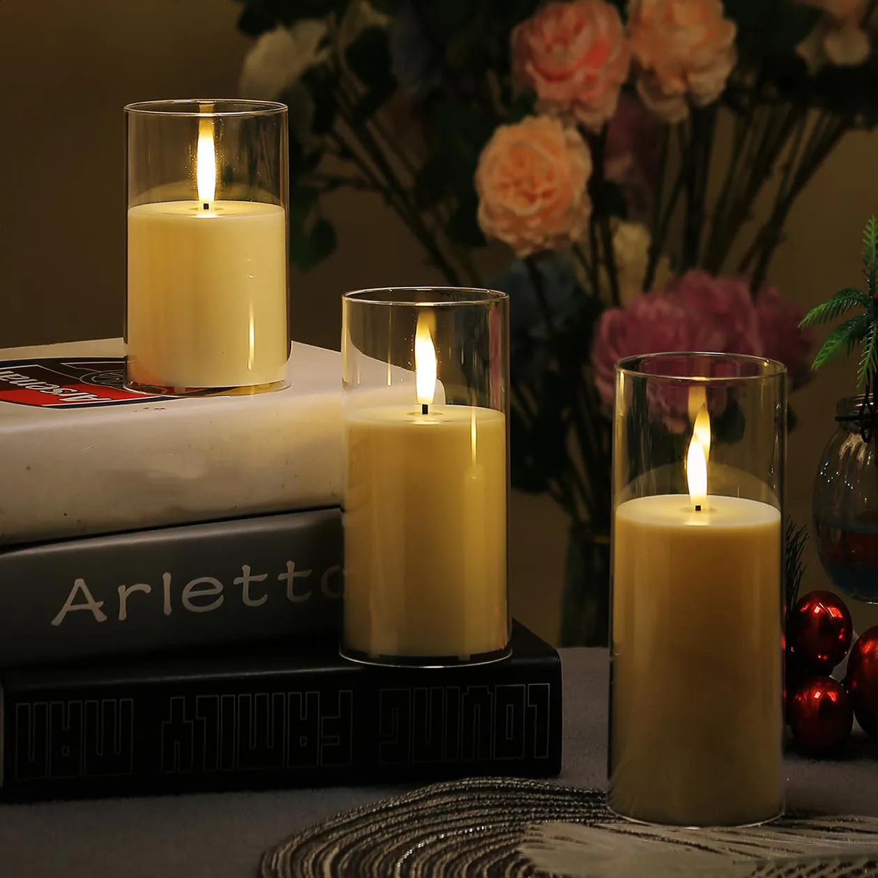 3 Flameless LED Candle Lights Acrylic Candles Wedding Warm White Battery Powered Candles Family Party Christmas Room Decoration 240821