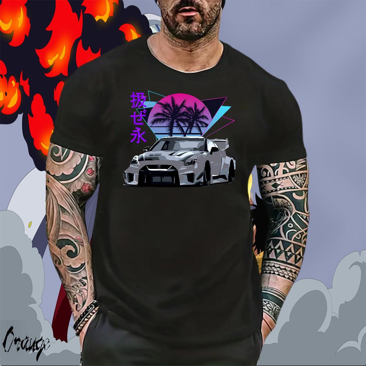 Comfortable Tshirts Summer Casual 230g Pure Cotton Floral Print Crew Neck Breathable car Mens T Shirts 2024 New Top Tees