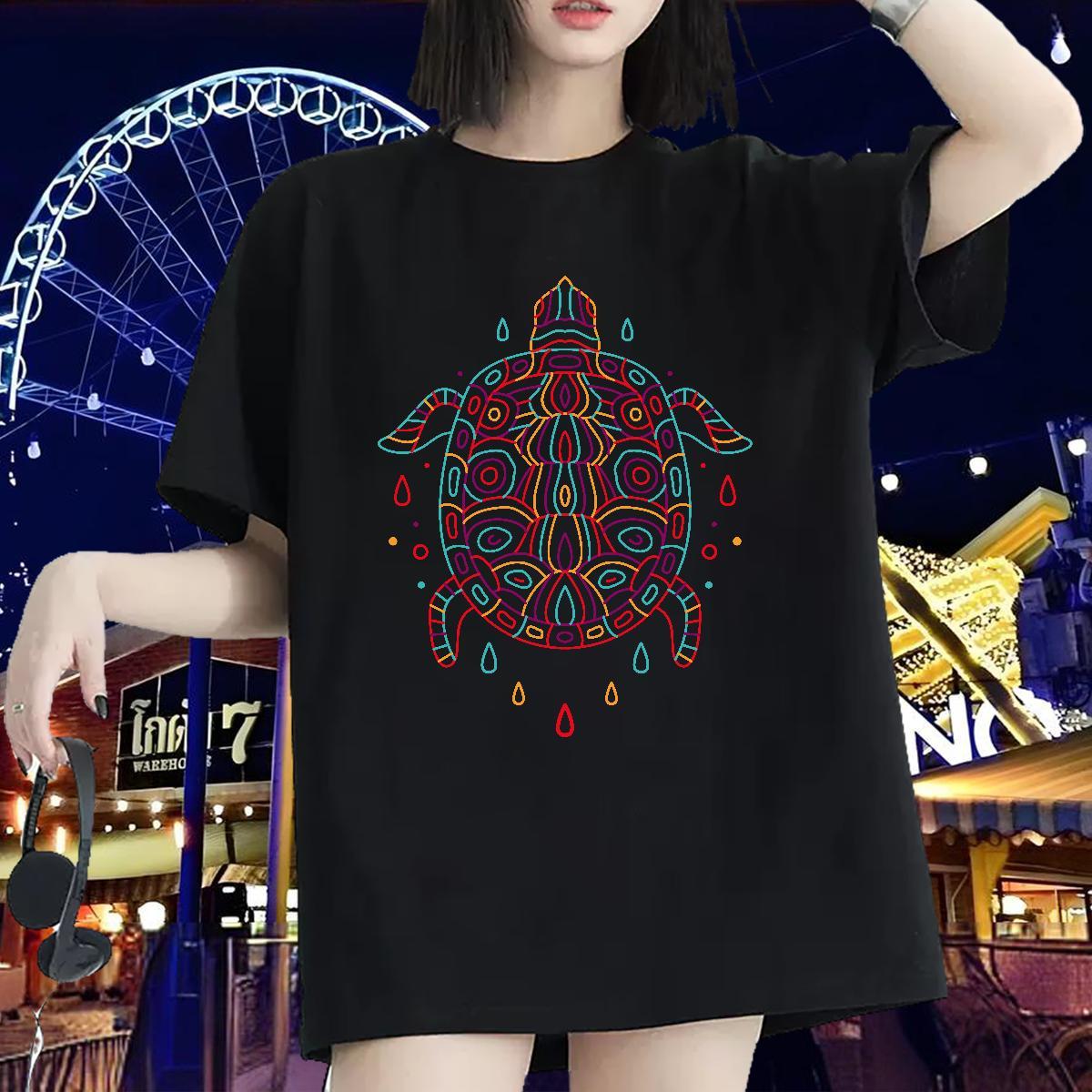 2024 Designer T-Shirts for Women Short Sleeve O-Neck 230g Pure Cotton Woman Tshirt Cartoon Floral Printing tortoise Street Casual Unisex Tops