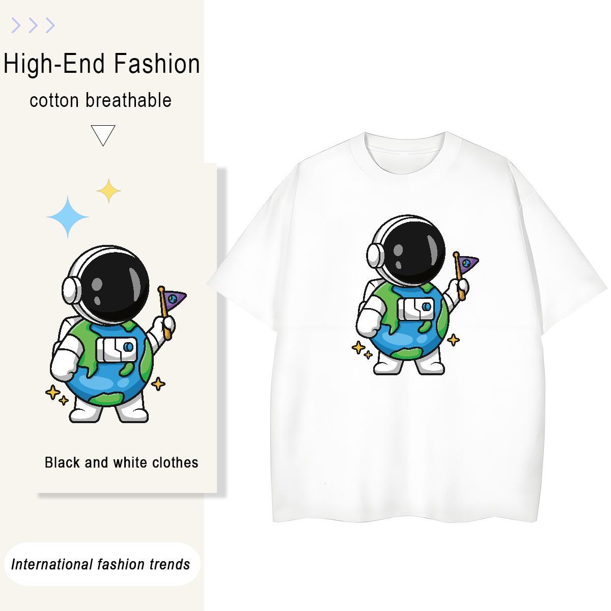 Free Shipping Women Tees 100% Cotton 230g universe Casual Daily Wear Women T Shirts Breathable Crew Neck Oversized Top Tees