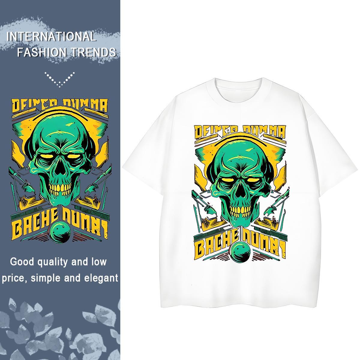Casual New T Shirts Women 230g Pure Cotton Short Sleeve O-Neck Daily Outfit skull Tshirt for Man Woman Comfortable Black Oversized Tees