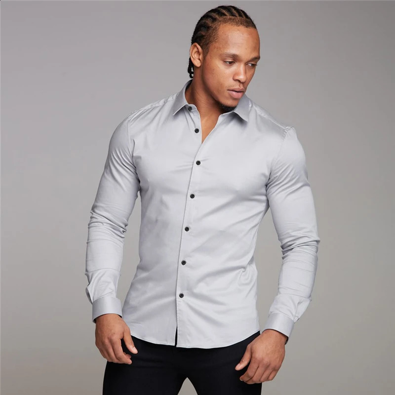 Youth Business White Shirt Mens Long Sleeve Slim Fit Non-iron Professional Formal Wear Solid Color Shirt 240822