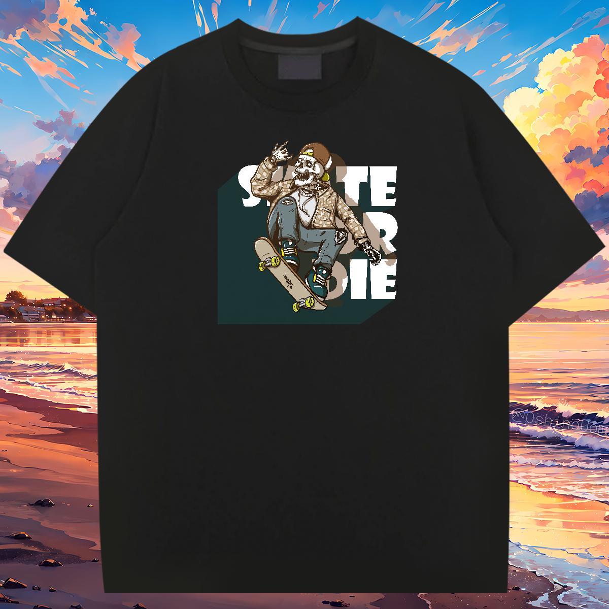 Wholesale T shirt 230g 100% Cotton skull High Street Hip Hop Customized Crew Neck Breathable Men Tops Tees Fashion Clothings