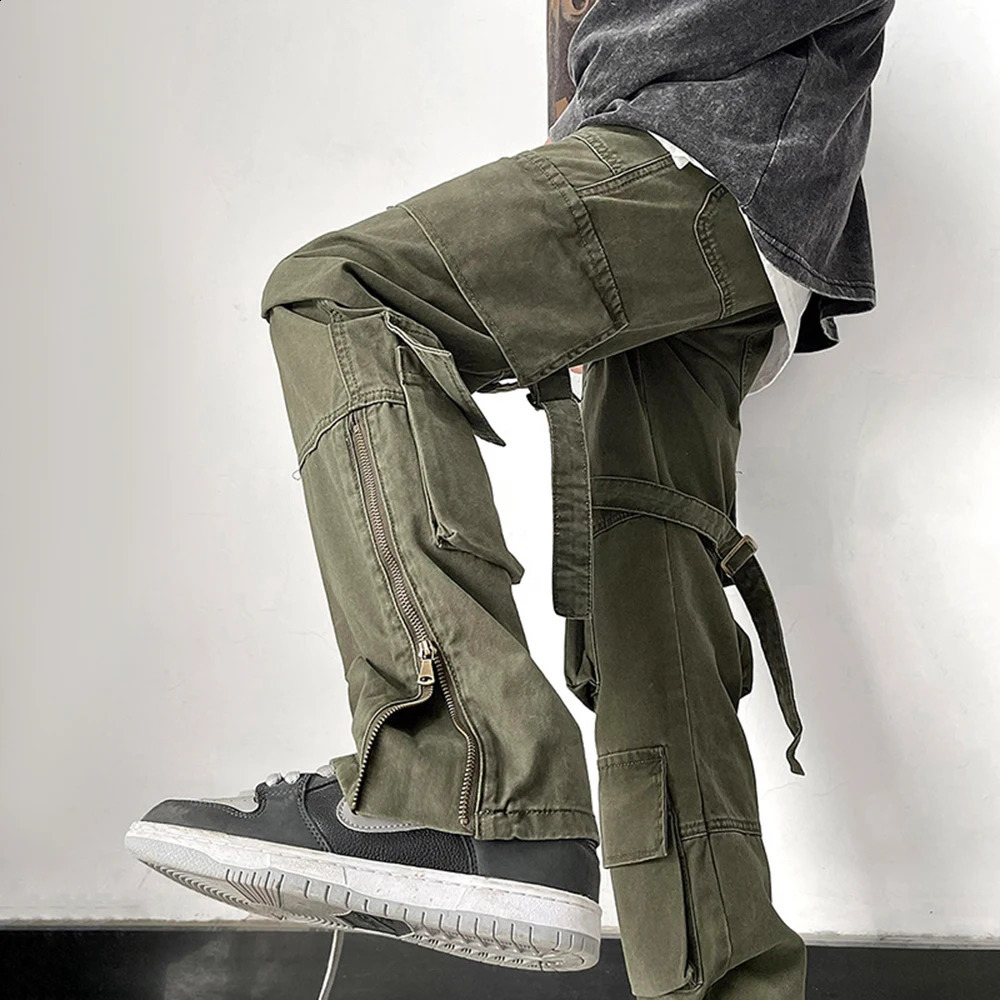 Mens Fashion Cargo Pants Hip Hop Street Retro Japanese Style Multi Pocket Casual SpringSummer Collection 240821