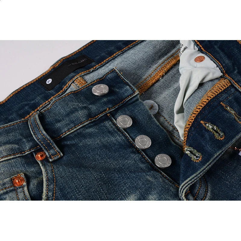 Summers Streetwear High Stretch Skinny Button Fly Classic Light Blue Ripped Moustache Jeans Pants 240822
