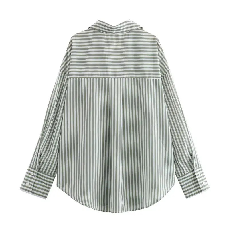TRAF Shirts Summer Womens Tops 2024 Chic Striped Loose Blouses Street Elegant Joker Youth Shirt 240821