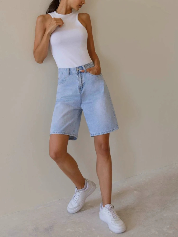 Womens Denim Shorts Summer High Waist Casual Black Shorts Pocket Fashion Vintage High Street Loose Oversize Wide Leg Pants 240821