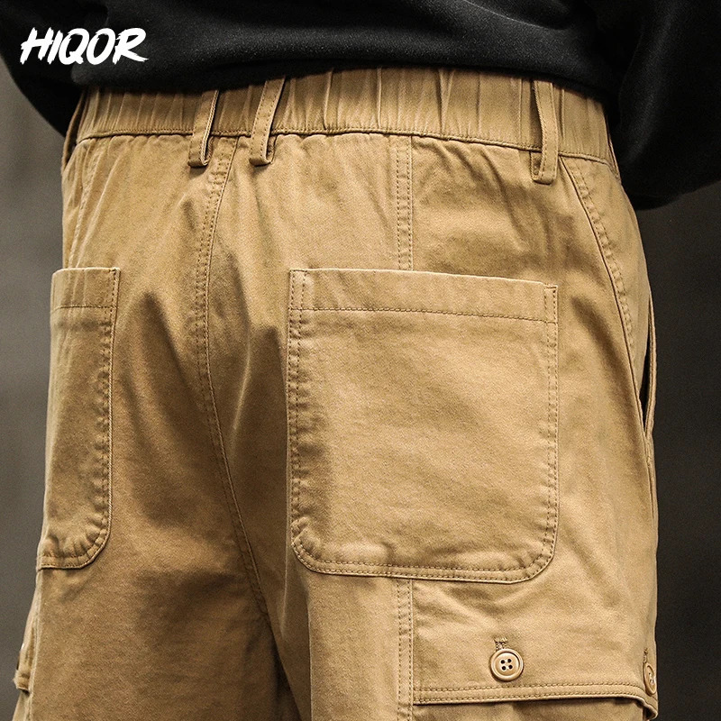 HIQOR Mens Clothing Large Pocket Loose Overalls Men Outdoor Sports Joggers Man Cargo Pants Cotton Casual Baggy Streetwear Male 240822