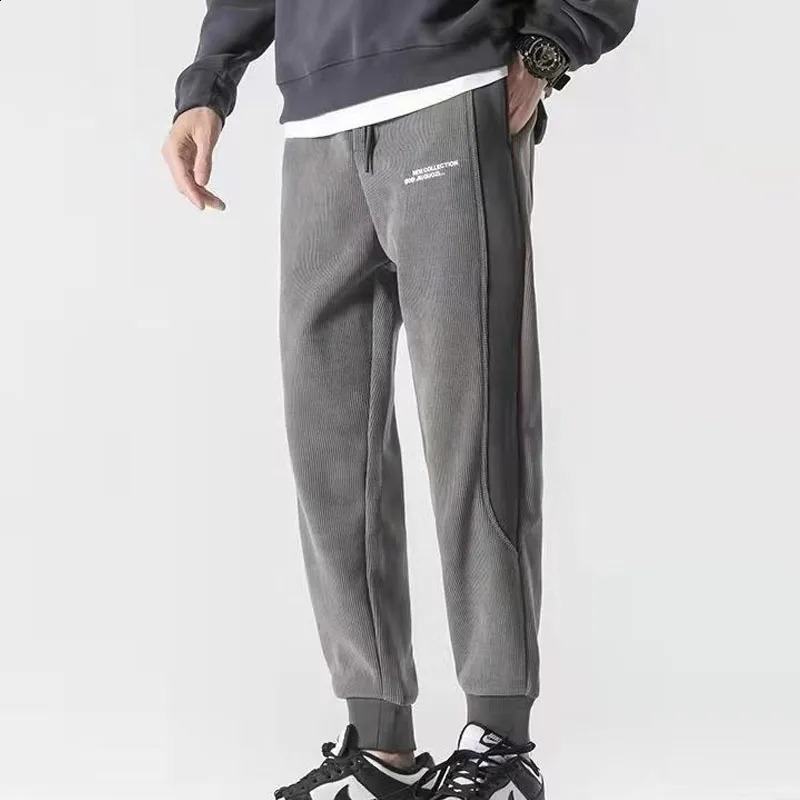 autumn and winter fashion splicing contrasting colors Corduroy plush loose versatile handsome mens sports casual pants 240821