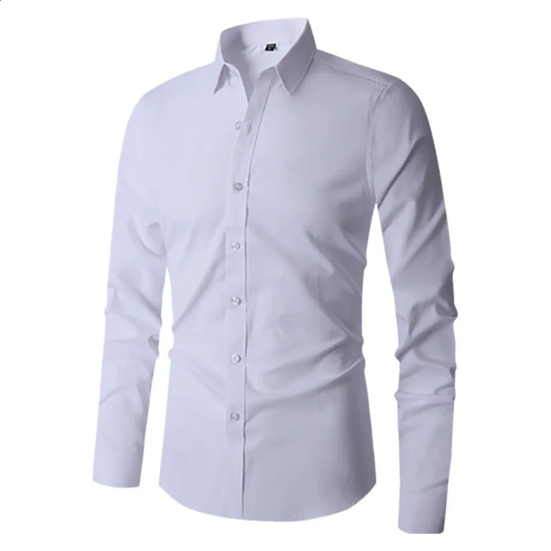 Mens Long Sleeve Regular Fit Business Casual White Dress Shirts 240822
