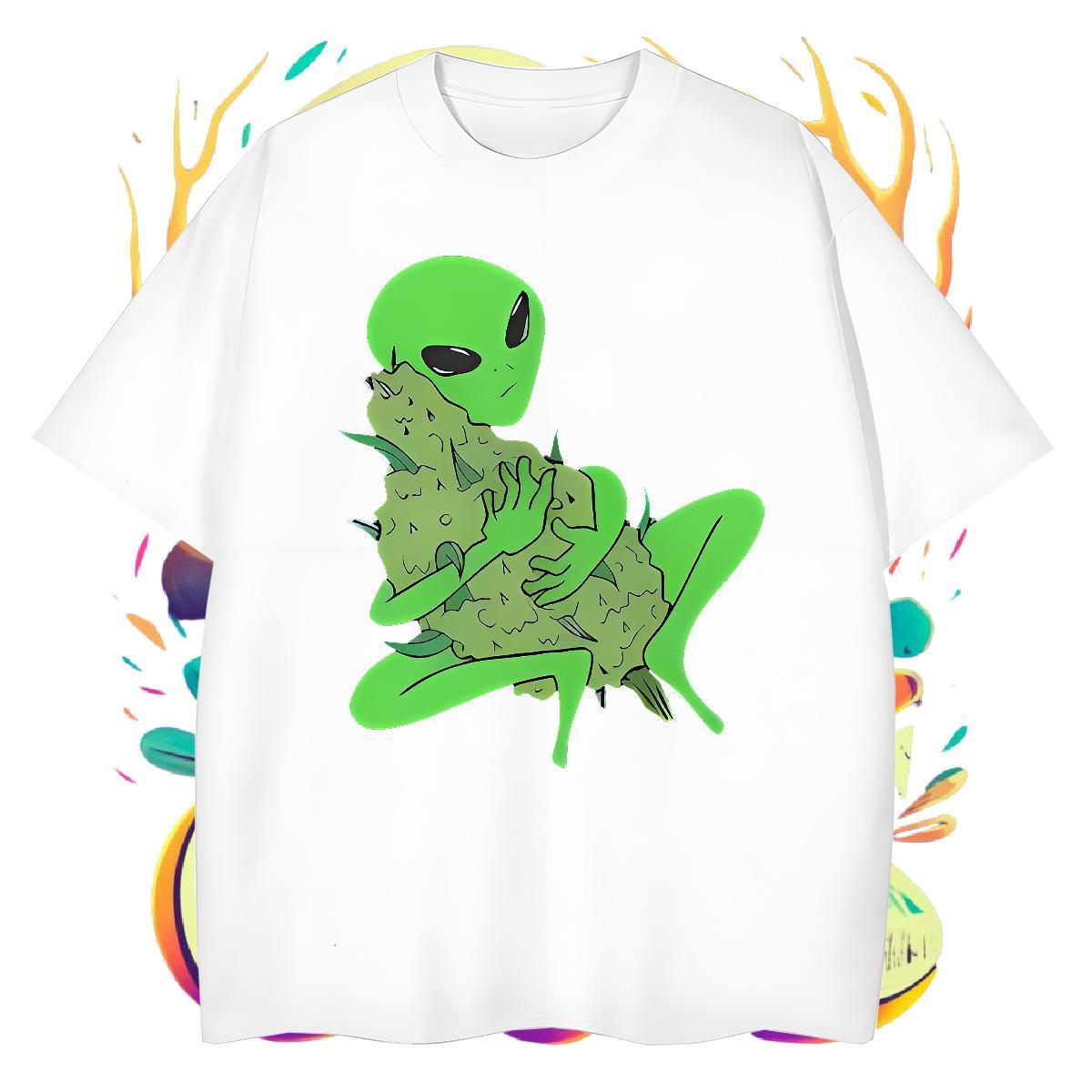 Fashion Design extra-terrestrial Tshirt for Man Woman 230g Cotton T Shirts Men DIY Anime Daily Outfit Breathable Short Sleeve Soft Wear