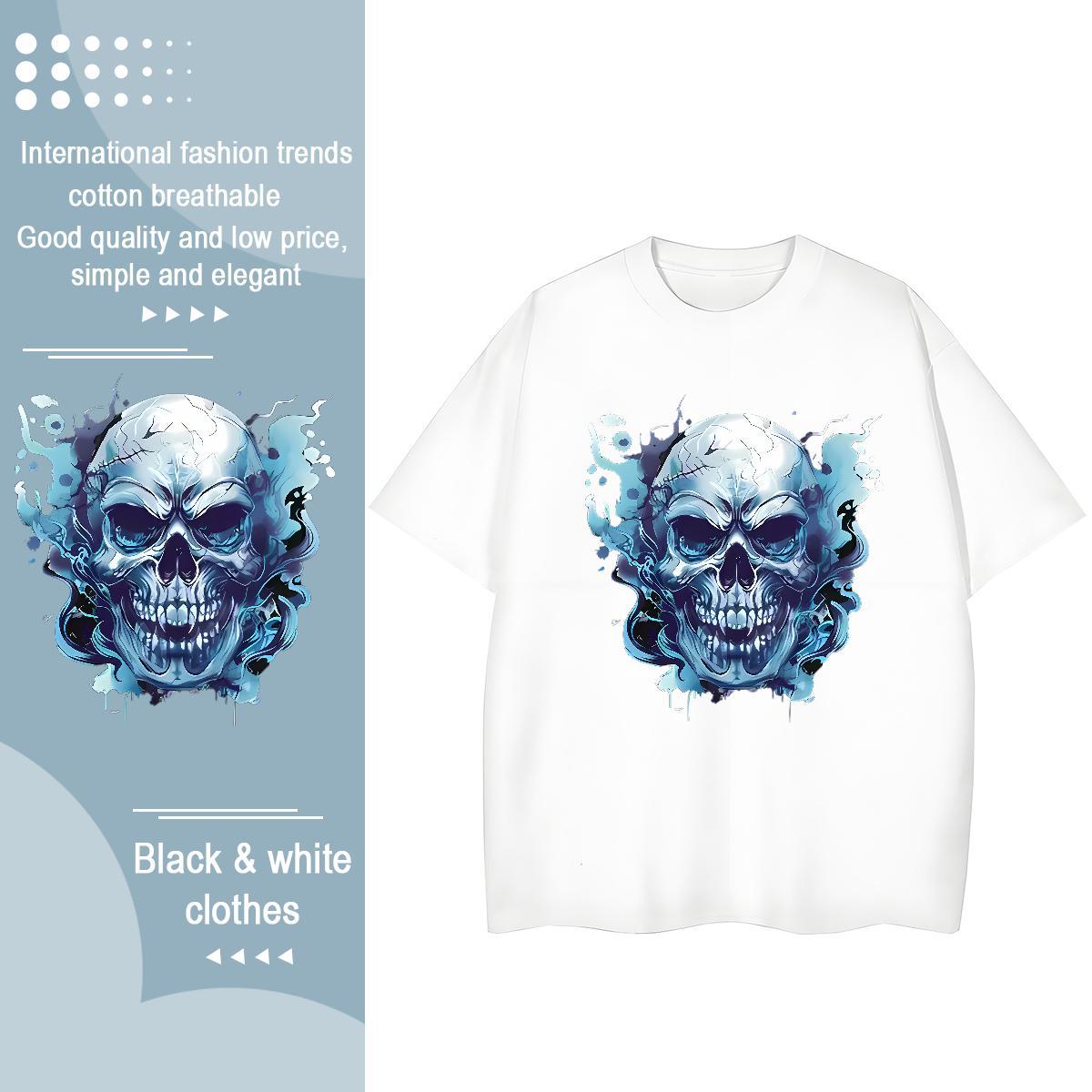 Brand T Shirts Women 230g Pure Cotton Breathable Soft Home Outdoor skull Unisex Tshirts Designer Customized Print Tees