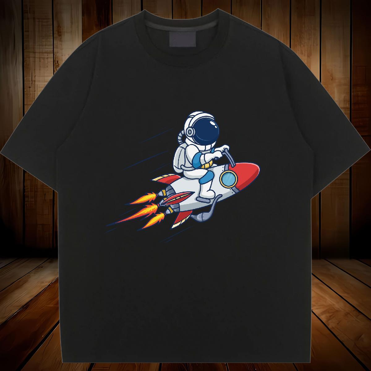 Brand Couples T Shirts 230g Pure Cotton cosmonaut Street T-Shirts for Women Breathable Short Sleeve Cartoon Printing L-4XL Clothes Shirt