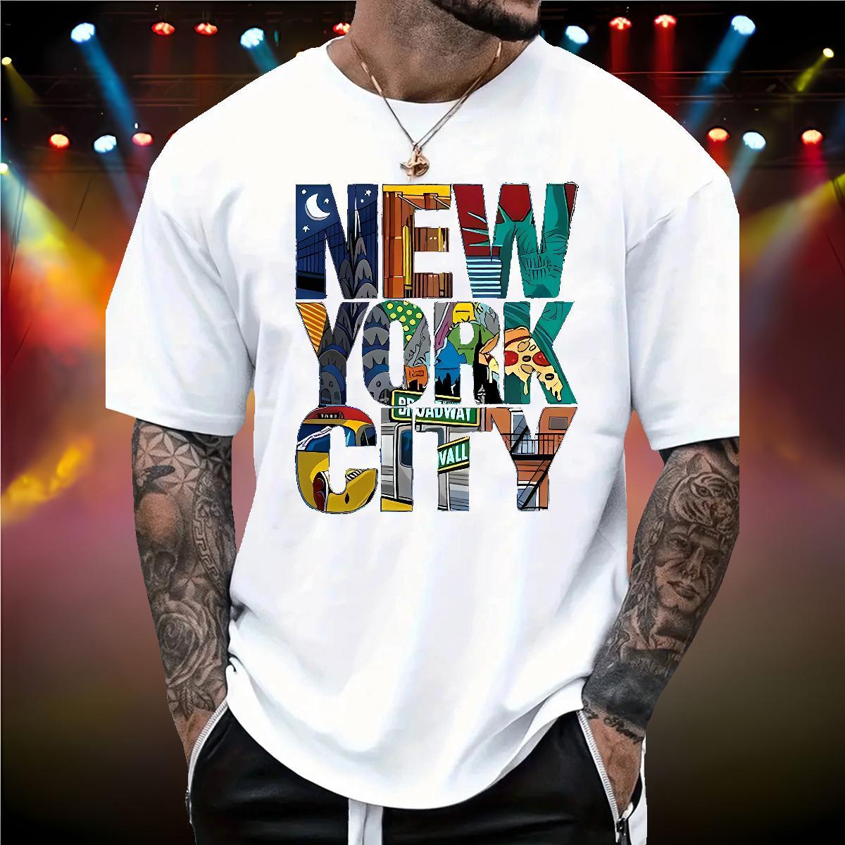 Cool New York T Shirts Men Sport Mens Tshirts 100% Cotton 230g Factory Direct Crew Neck Cartoon Printing L-4XL Tops