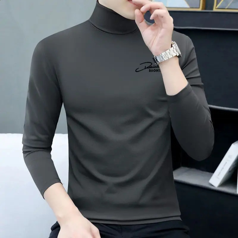 Autumn Spring Business and Leisure Hipster Pullover Sweater Fashion Elegant Retro Turtle Neck Solid Color Top Men 240821