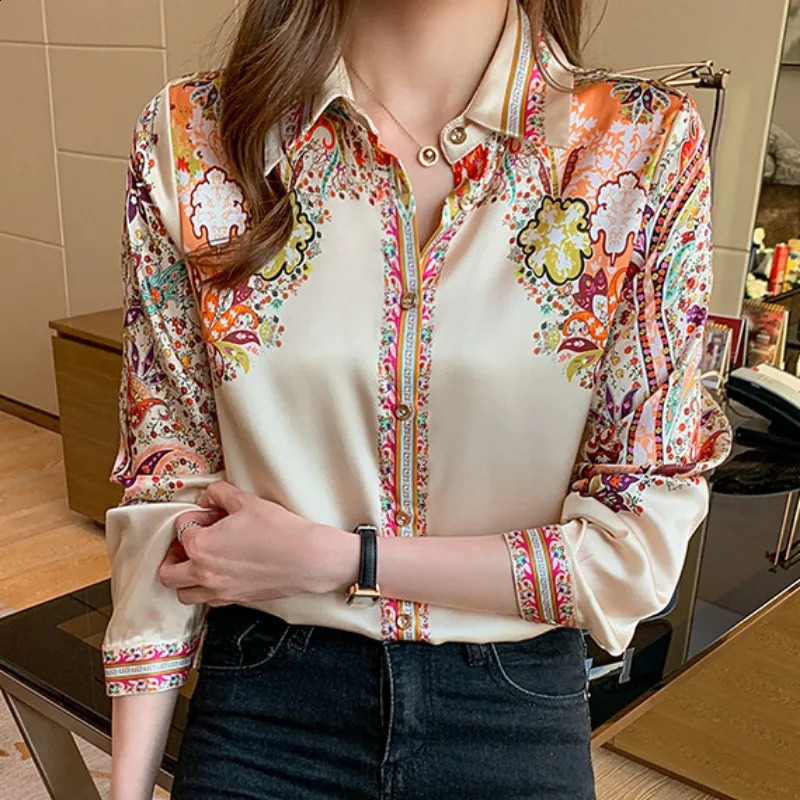 Autumn Long Sleeve Shirts Casual Tops Spring Fashion Women Floral Print Blouse Ladies Clothes Blusa Elegant 18440 240821