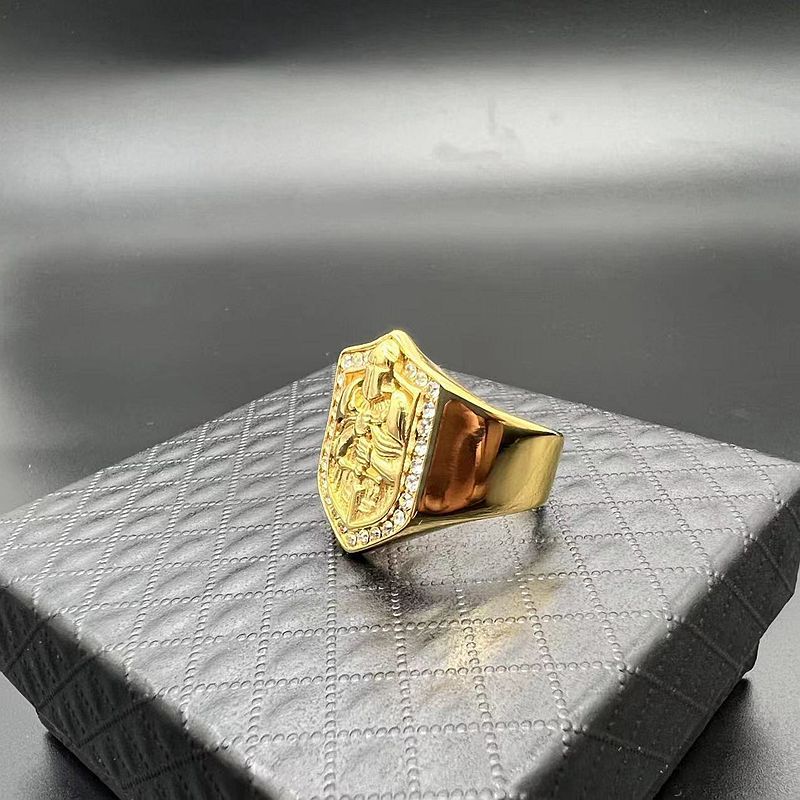 Vintage Casting Knights Templar Ring 316L Stainless Steel Gold Plated with Zircon Jewelry