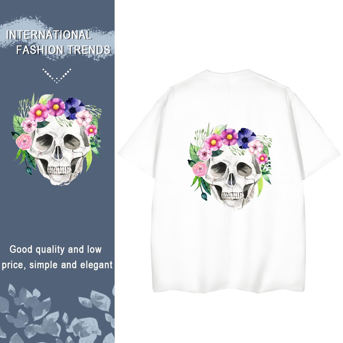 Fashion Casual T-Shirts 230g Cotton Breathable Crew Neck Daily Outfit flower Lady T shirt Comfortable White Plus Size Clothes Shirt