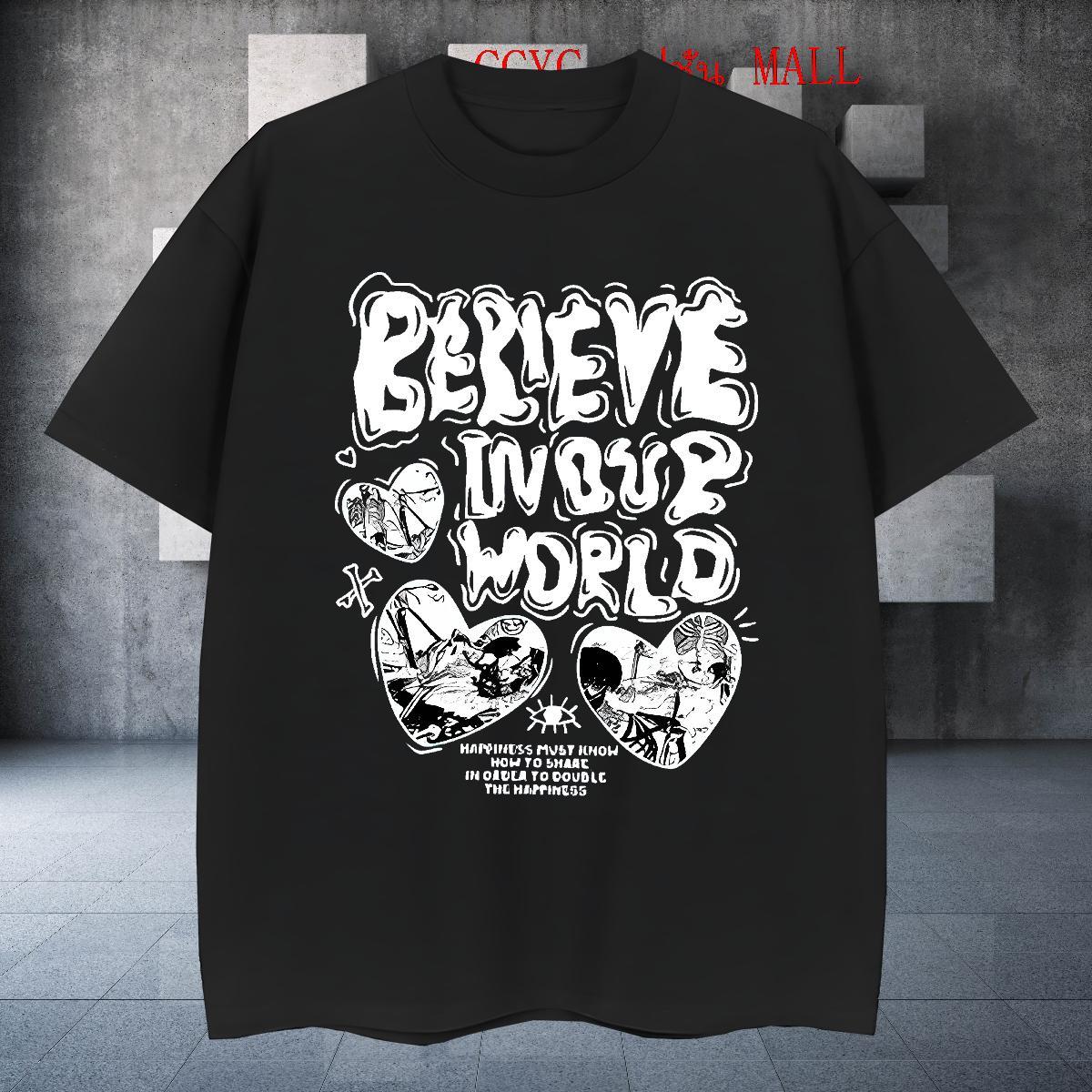Free Shipping Men Tshirts 100% Cotton 230g Hip Hop Street heart Short Sleeve O-Neck T Shirt For Man Cool Design Custom Print Oversized Tops Shirt