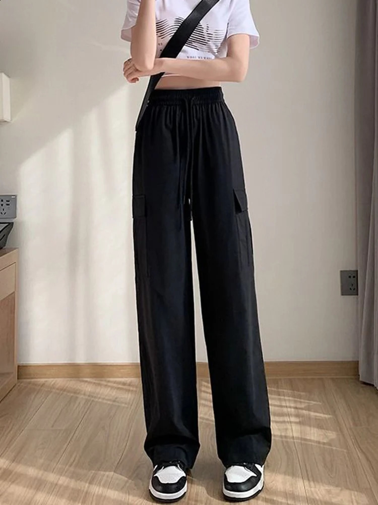 Zoki Y2K American Cargo Pants Women Streetwear Harajuku Retro Trousers Casual High Waist Lace Up Vintage Bf Wide Leg Pants 240821