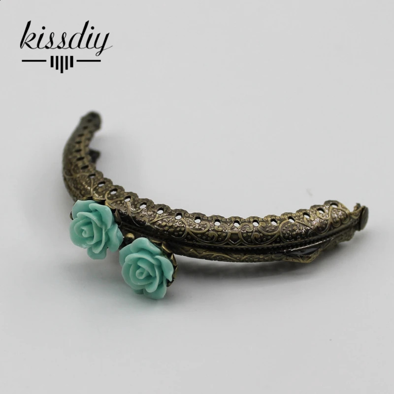KISSDIY 10 pieces 8.5CM rose head pattern wallet frame antique bronze semi-circular shape bag kiss buckle lace metal DIY bag accessories 240821
