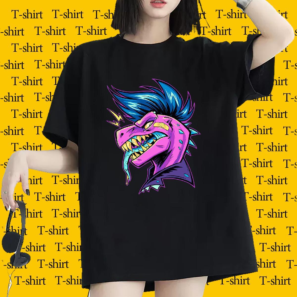 Factory Direct Womens T Shirts Comfortable 230g 100% Cotton Unisex Tshirts DIY Anime Printed dinosaur High Street Hip Hop Wholesale Top Shirts