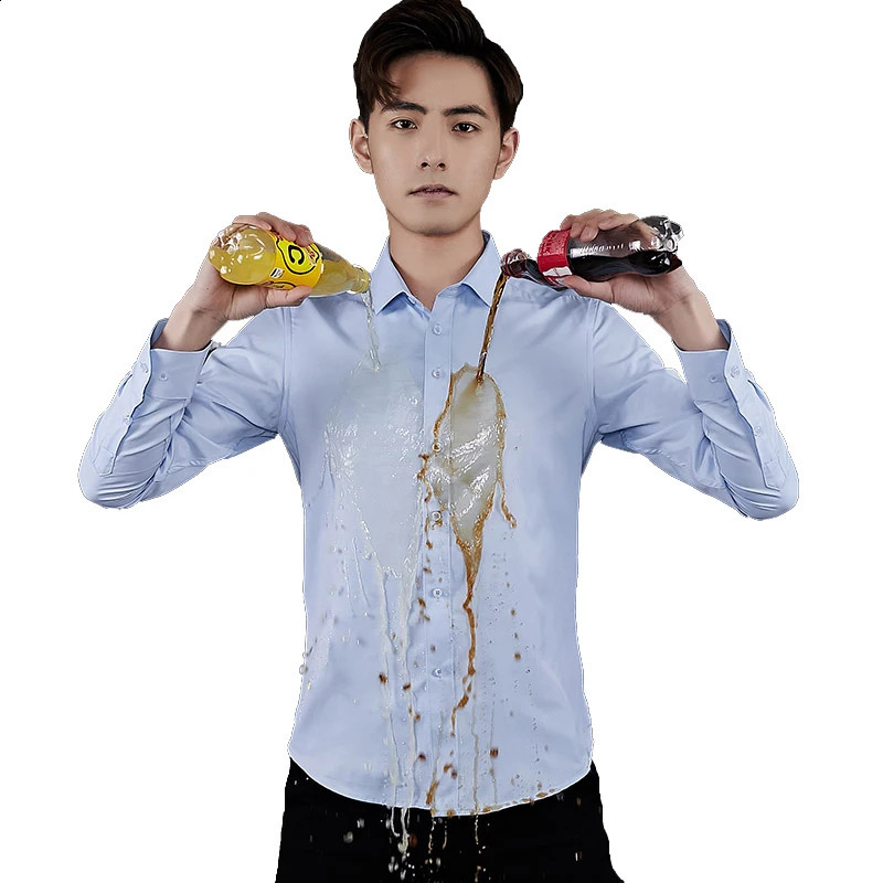 TFETTERS Autumn Hydrophobic Men Shirt Business Casual Long Sleeve Solid Shirt Men Cotton Slim Turn Down Collar Shirt 240822