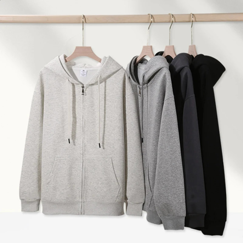 autumn and winter heavyduty cardigan double hooded loose zipper solid color sweater mens womens jacket 240821