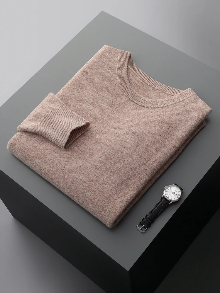 MVLYFLRT 100% Pure Merino Wool Sweater Mens Round Neck Pullover Top Autumn Winter Thin Solid Color Versatile Basic 240821