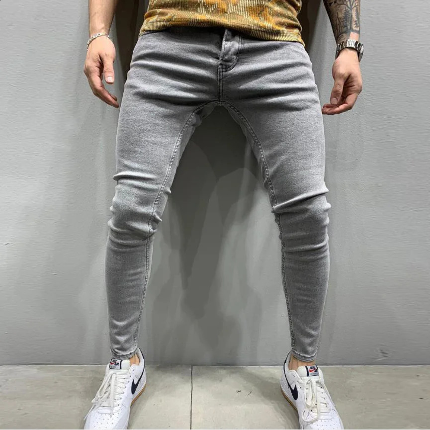 Mens Skinny Ripped jeans Slim scarification Blue Denim Pencil Pants Street hip-hop denim trousers fashion cowboy clothing men 240821