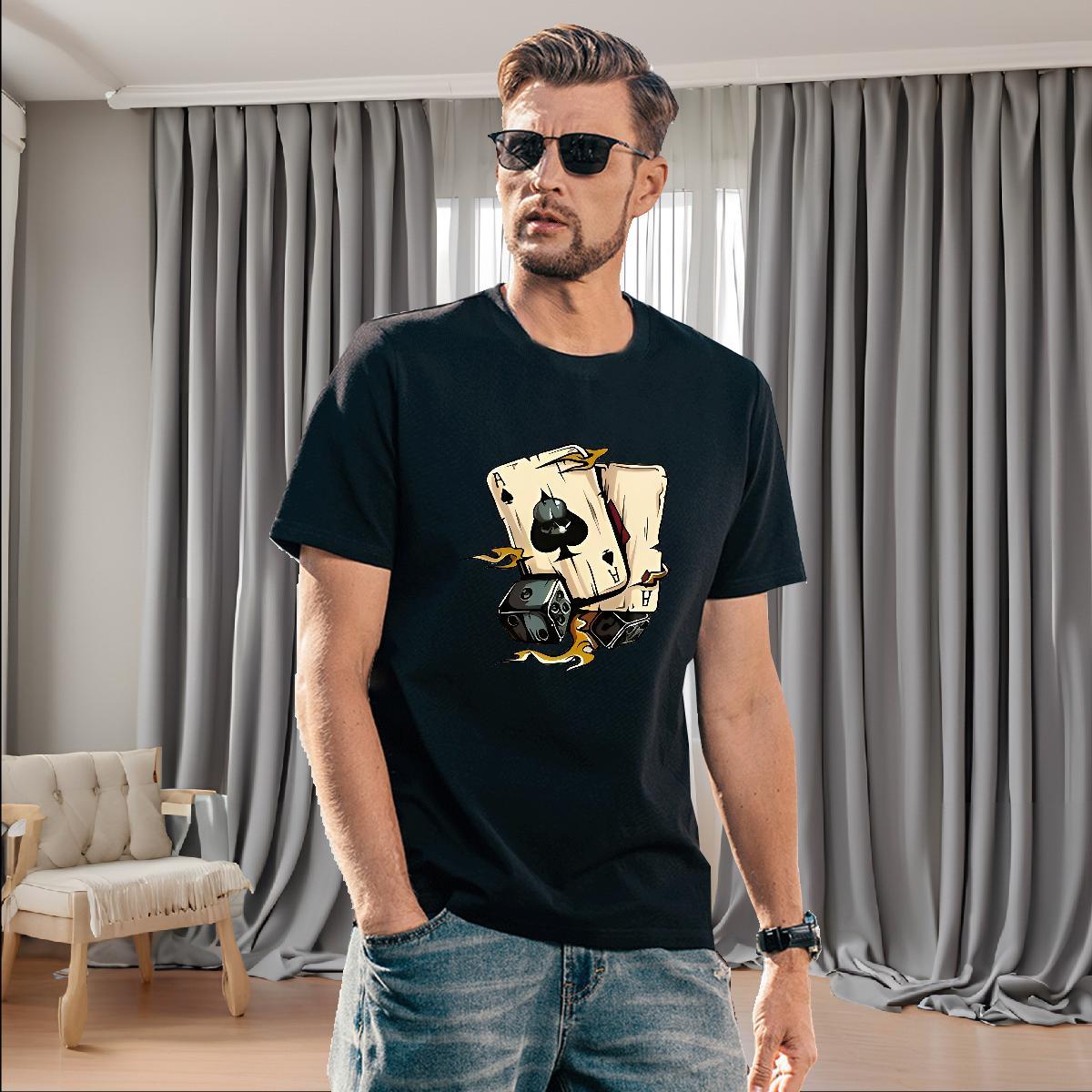 Custom Mens Tshirts 230g 100% Cotton Hip Hop Street playing card Pure Cotton T-Shirts for Men Cool Design Black White Clothes