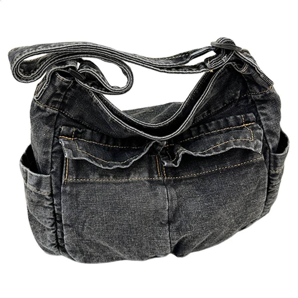 Women Casual Satchel Bag Large Capacity Denim Vintage Messenger Bag Adjustable Strap Daily Tote Bag Multifunction Chic Hobo Bag 240821